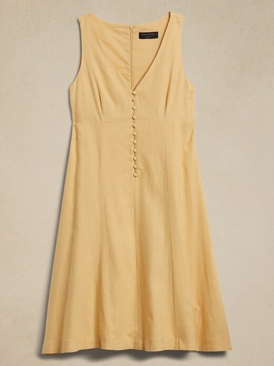 Banana Republic Dresses & Skirts - Banana Republic Linen-Blend Button Front Dress in Golden Rattan Yellow Size 8